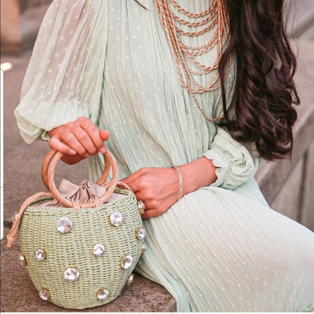 Zara Mint Green Woven Bucket Bag